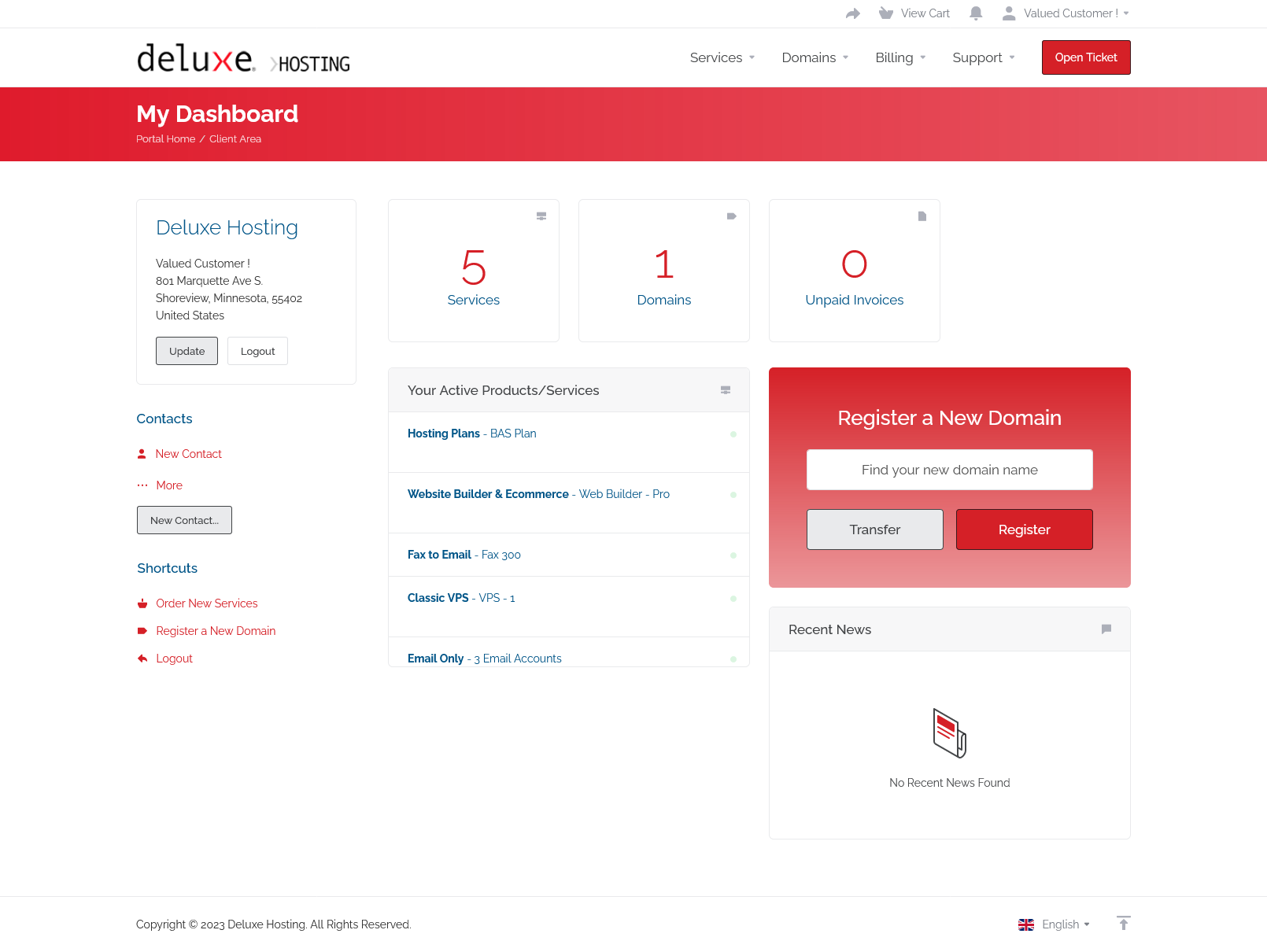 Deluxe Hosting home page
