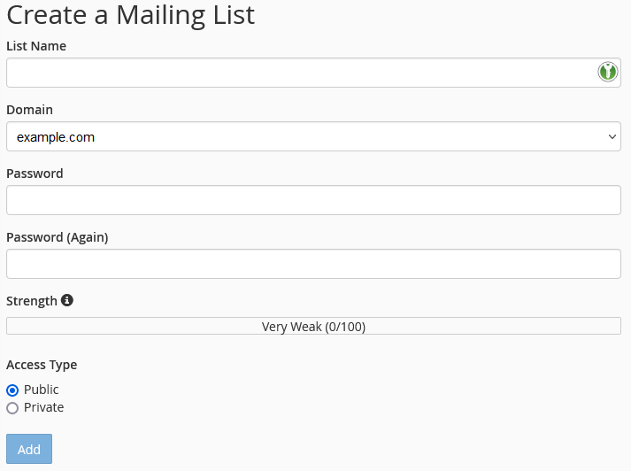 cPanel Mailing Lists