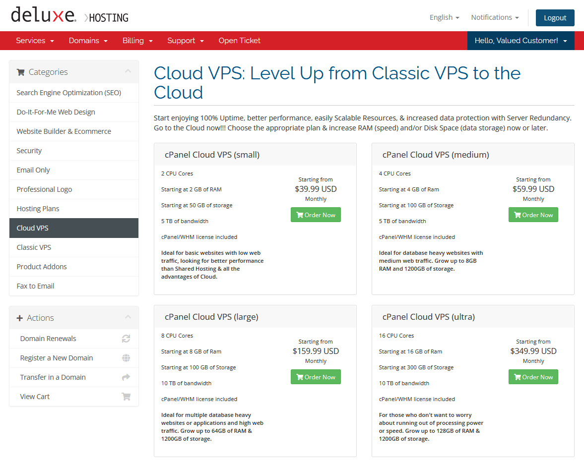 Cloud VPS packages