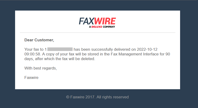 Fax sent notification